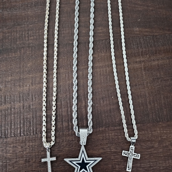 Silver Star and Cross Pendant Necklaces - Picture 1 of 5